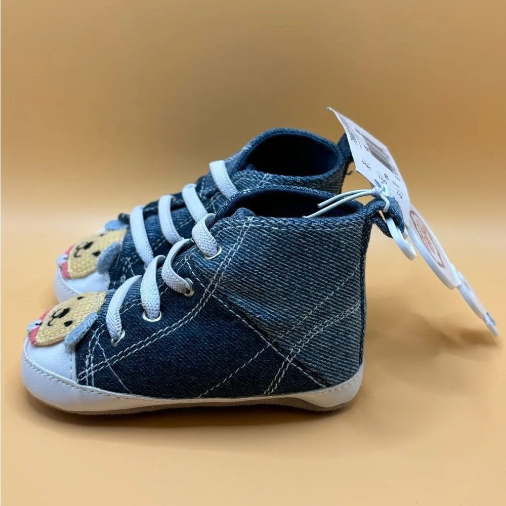 Vtg Babies R Us denim high-top crib shoes Sneakers‎ Sz 3 Xmas Gifts Nursery Dog